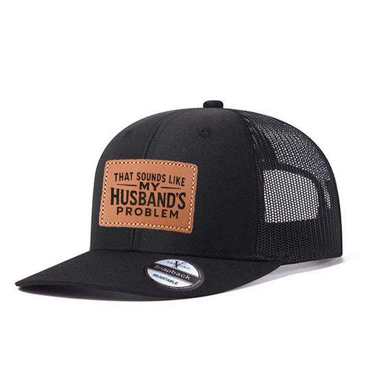 That Sounds Like My Husband Lettering Leather Patch Baseball Cap, Men's Breathable Adjustable Mesh Trucker Hat for Outdoor and Travel Wear