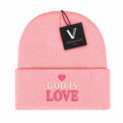 A GOD IS LOVE Embroidered Acrylic Knitted Hat Unisex High Elasticity High Gram Weight Warm and Comfortable