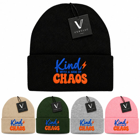 A Kind WITH A SIDE OF CHAOS Embroidered Acrylic Knitted Hat Unisex High Elasticity High Gram Weight Warm and Comfortable
