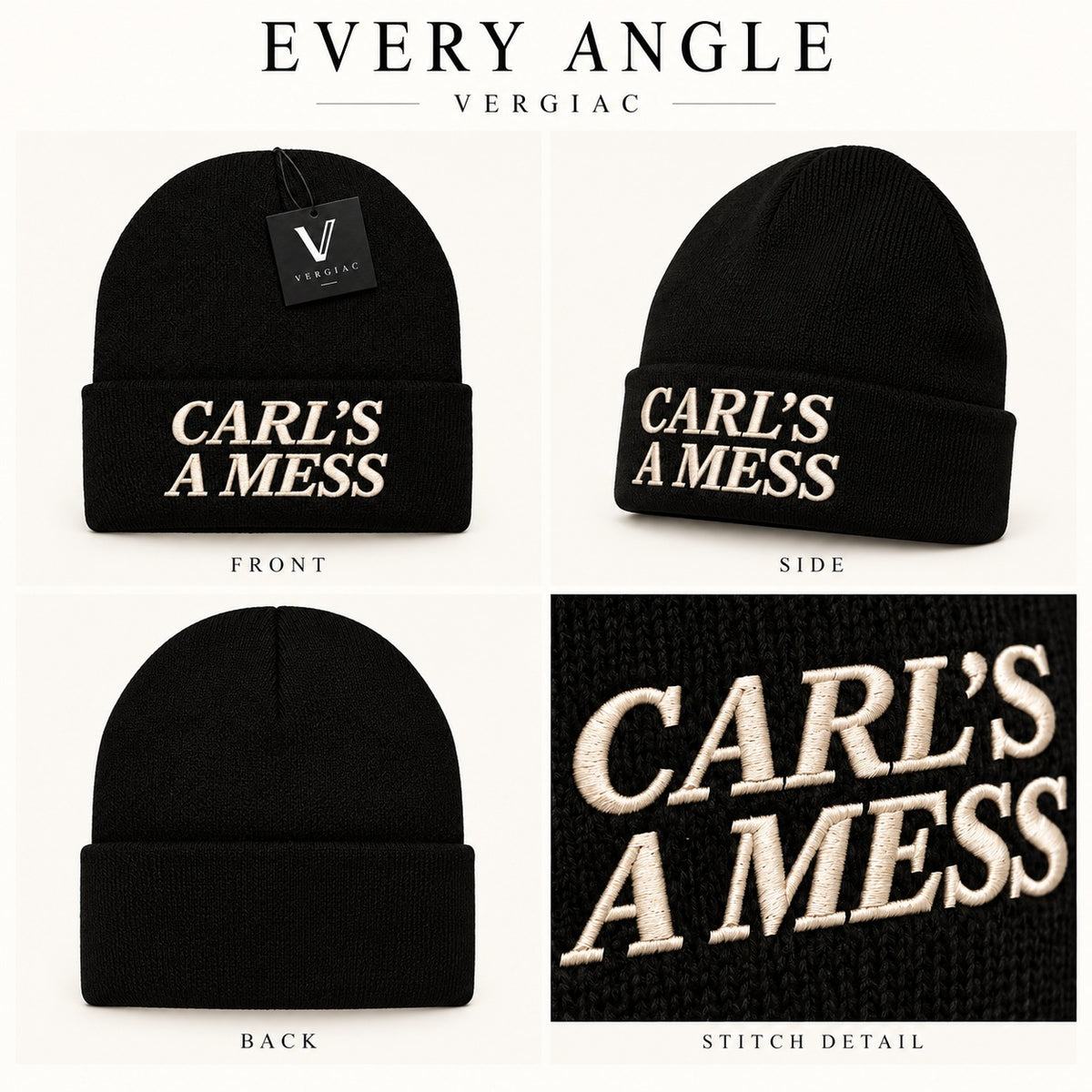 A CARL'S A MESS Embroidered Acrylic Knitted Hat Unisex High Elasticity High Gram Weight Warm and Comfortable