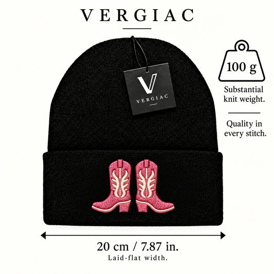 A Pink Cowboy Boots Embroidered Acrylic Knitted Hat Unisex High Elasticity High Gram Weight Warm and Comfortable