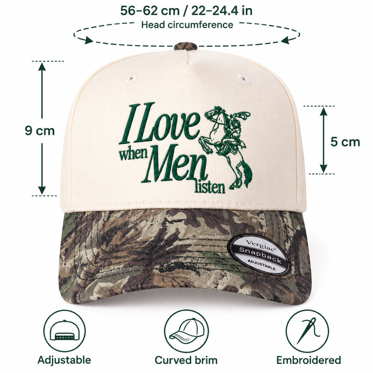 5-Panel Embroidered Cotton Trucker Hat with Printed Brim and Structured Front, Adjustable Unisex Baseball Cap, 1 Piece