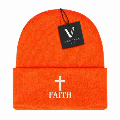 A FAITH Embroidered Acrylic Knitted Hat Unisex High Elasticity High Gram Weight Warm and Comfortable