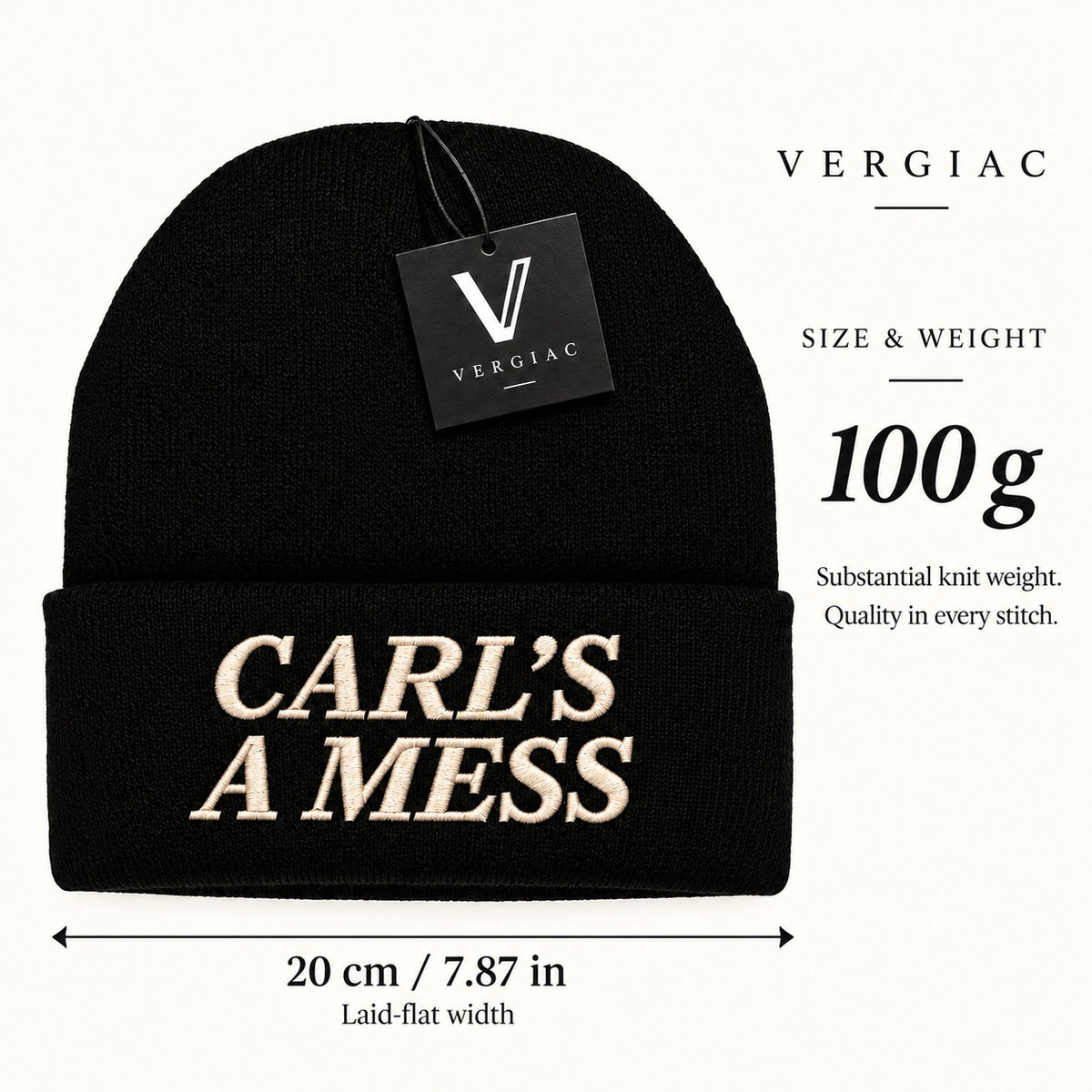 A CARL'S A MESS Embroidered Acrylic Knitted Hat Unisex High Elasticity High Gram Weight Warm and Comfortable