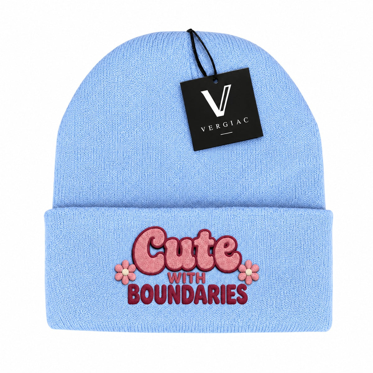 A Cute WITH BOUNDARIES Embroidered Acrylic Knitted Hat Unisex High Elasticity High Gram Weight Warm and Comfortable