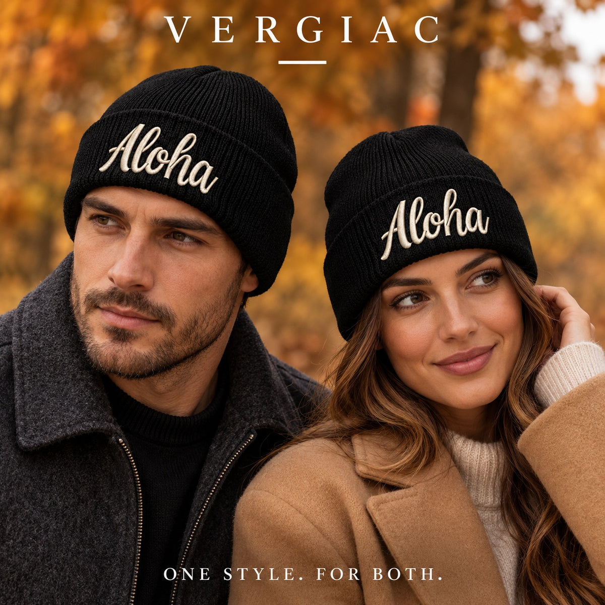 A ALOHA Embroidered Acrylic Knitted Hat Unisex High Elasticity High Gram Weight Warm and Comfortable