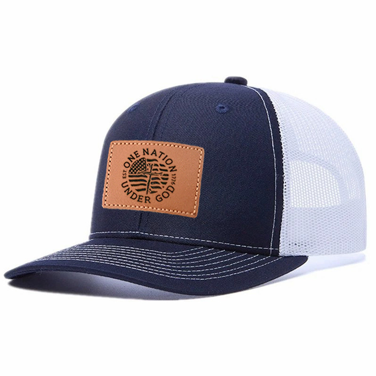 One Nation Under God Leather Patch Trucker Hat
