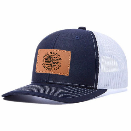 One Nation Under God Leather Patch Trucker Hat