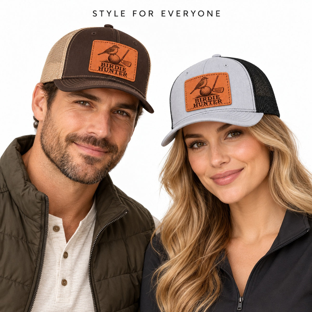 Birdie Hunter Bird And Golf Graphic Leather Patch Trucker Hat