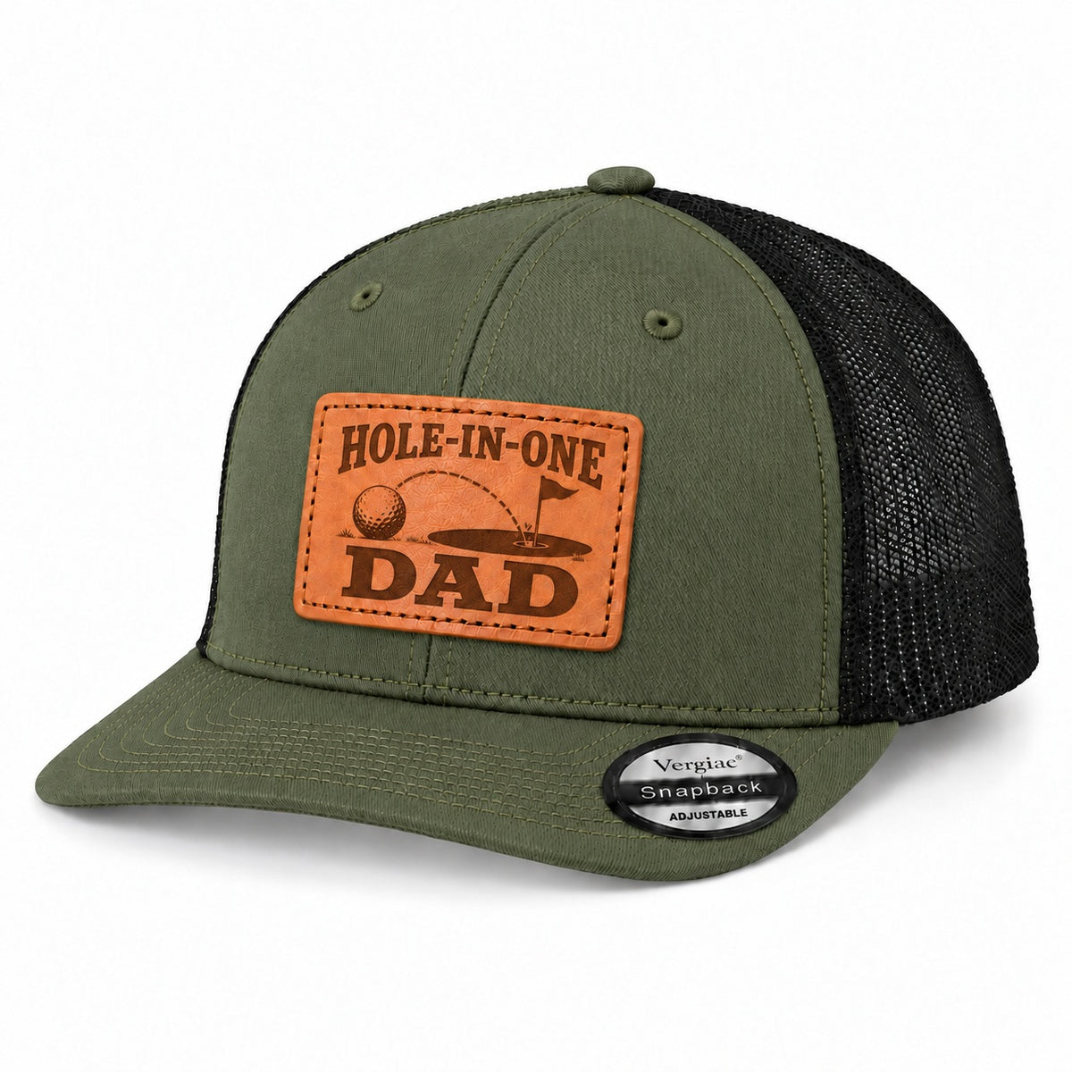 Hole-in-one Dad Golf Hole And Flag Graphic Leather Patch Trucker Hat