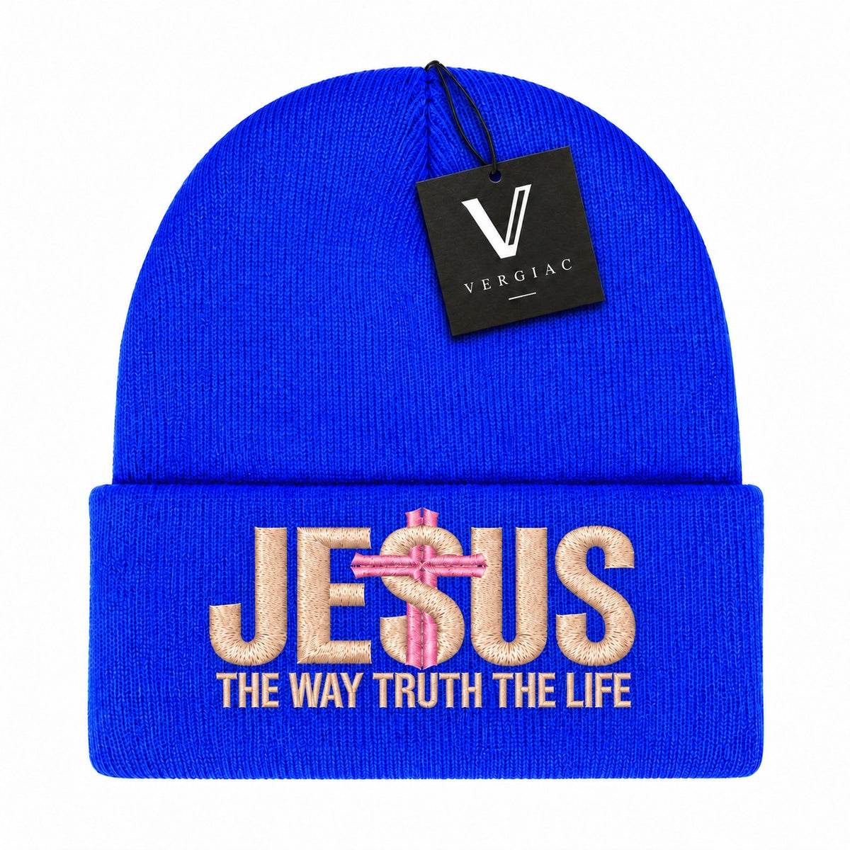 A JESUS Embroidered Acrylic Knitted Hat Unisex High Elasticity High Gram Weight Warm and Comfortable