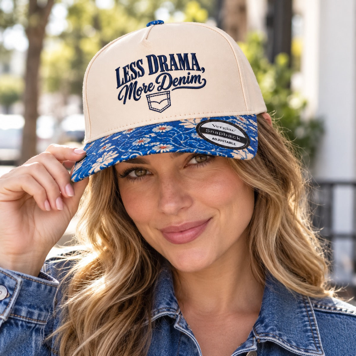 Less Drama, More Denim 5-Panel Trucker Hat