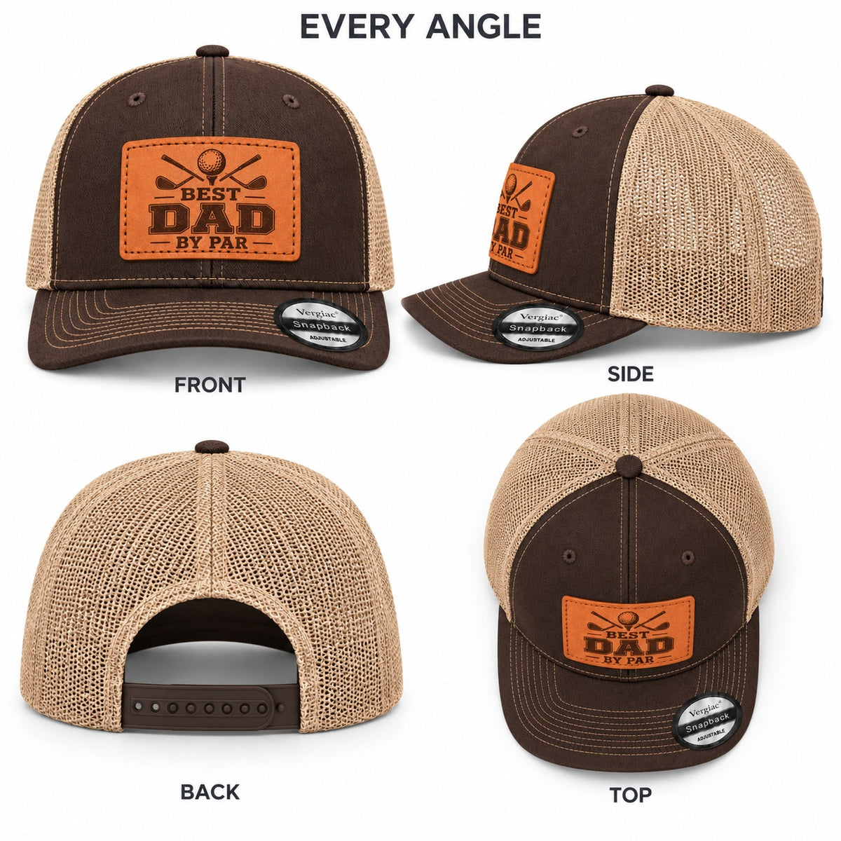 Best Dad By Par Golf Club Graphic Leather Patch Trucker Hat