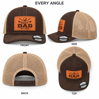 Best Dad By Par Golf Club Graphic Leather Patch Trucker Hat
