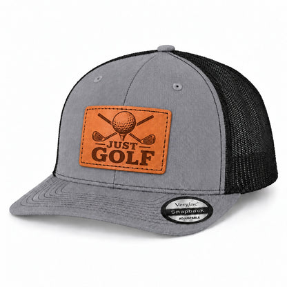 Just Golf Golf Club Graphic Leather Patch Trucker Hat
