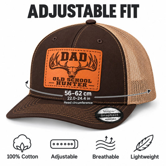 Dad Old School Hunter Antler And Skull Graphic Leather Patch Trucker Hat
