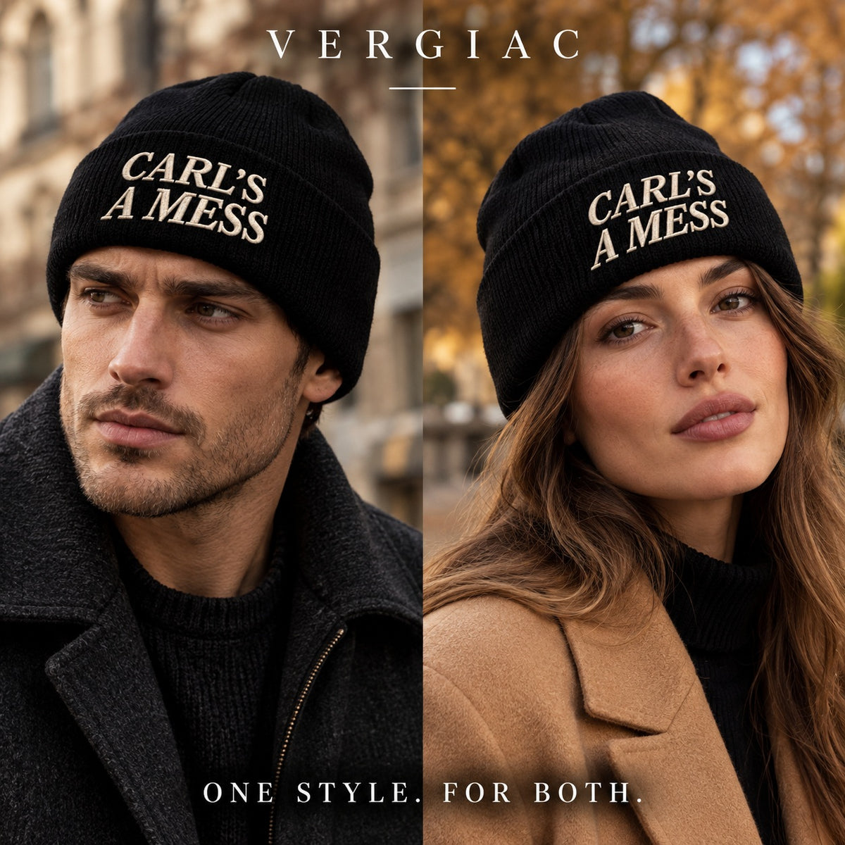 A CARL'S A MESS Embroidered Acrylic Knitted Hat Unisex High Elasticity High Gram Weight Warm and Comfortable