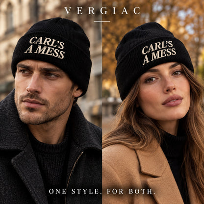A CARL'S A MESS Embroidered Acrylic Knitted Hat Unisex High Elasticity High Gram Weight Warm and Comfortable
