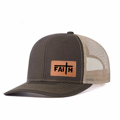Faith Leather Patch Trucker Hat