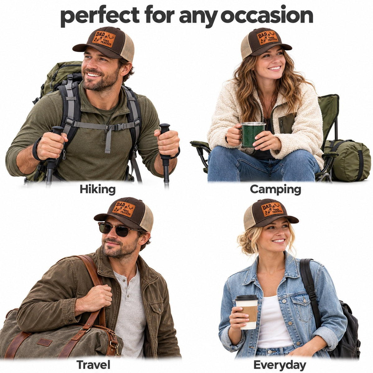 Dad Trail Tracker Antler And Hoofprint Graphic Leather Patch Trucker Hat