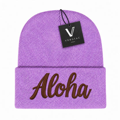 A ALOHA Embroidered Acrylic Knitted Hat Unisex High Elasticity High Gram Weight Warm and Comfortable