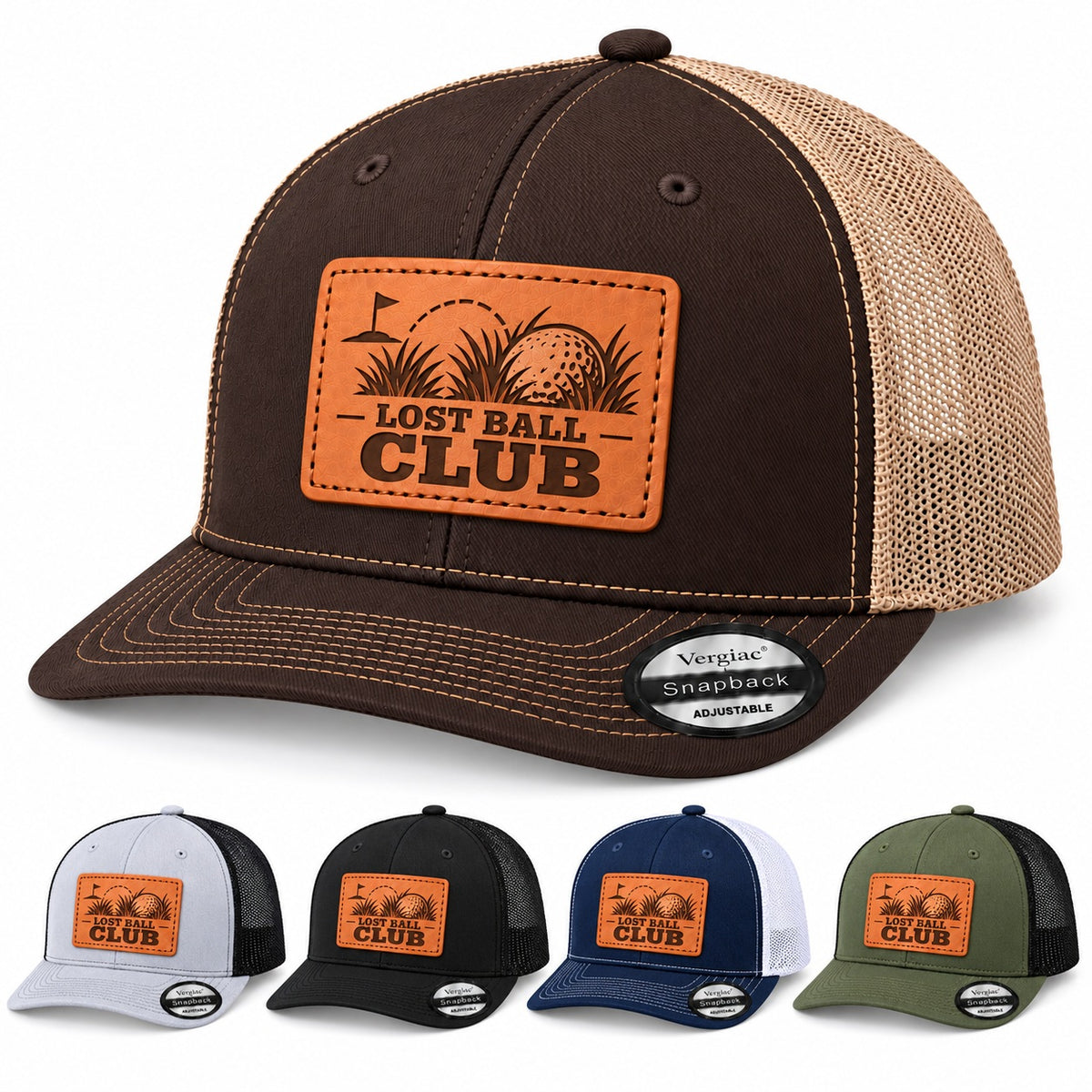 Lost Ball Club Golf Graphic Leather Patch Trucker Hat