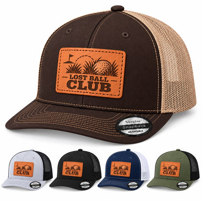 Lost Ball Club Golf Graphic Leather Patch Trucker Hat