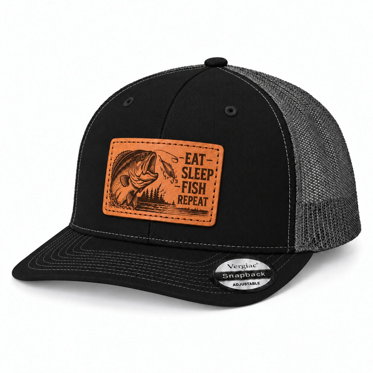 Eat Sleep Fish Repeat Leather Patch Trucker Hat