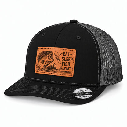 Eat Sleep Fish Repeat Leather Patch Trucker Hat