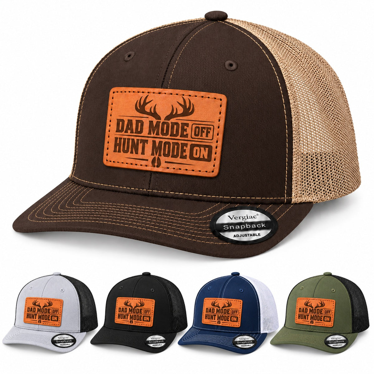 Dad Mode Off Hunt Mode On Antler Graphic Leather Patch Trucker Hat