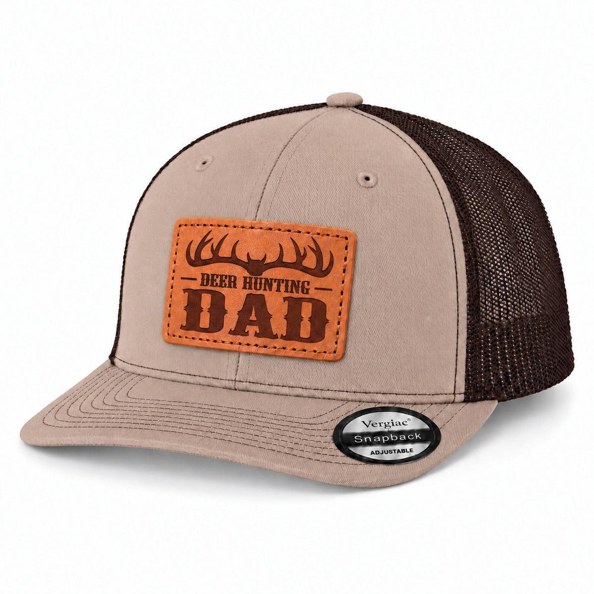 Deer Hunting Dad Antler Graphic Leather Patch Trucker Hat