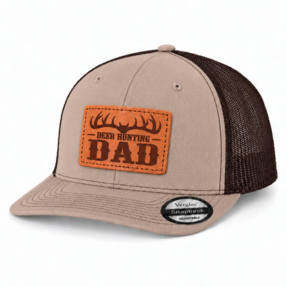 Deer Hunting Dad Antler Graphic Leather Patch Trucker Hat