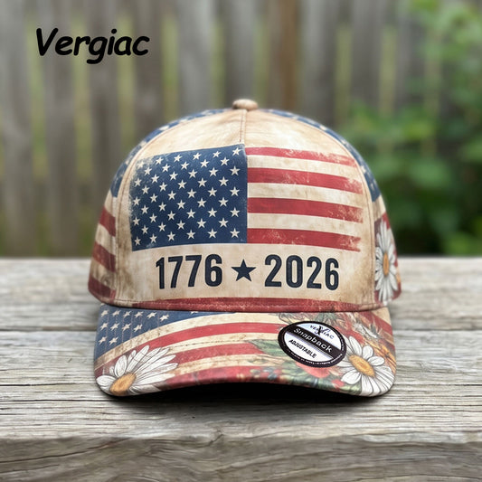 American Flag and Floral Print Vintage Baseball Cap, Adjustable Unisex Sun Hat