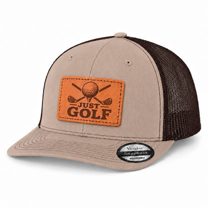 Just Golf Golf Club Graphic Leather Patch Trucker Hat