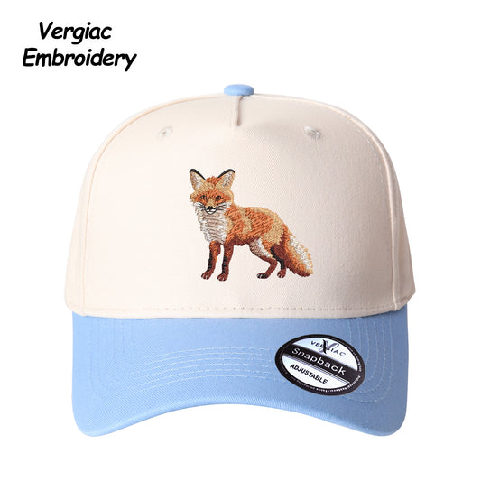 Fox Embroidered Color Block Trucker Hat, Adjustable Unisex Cap for Travel and Everyday Wear