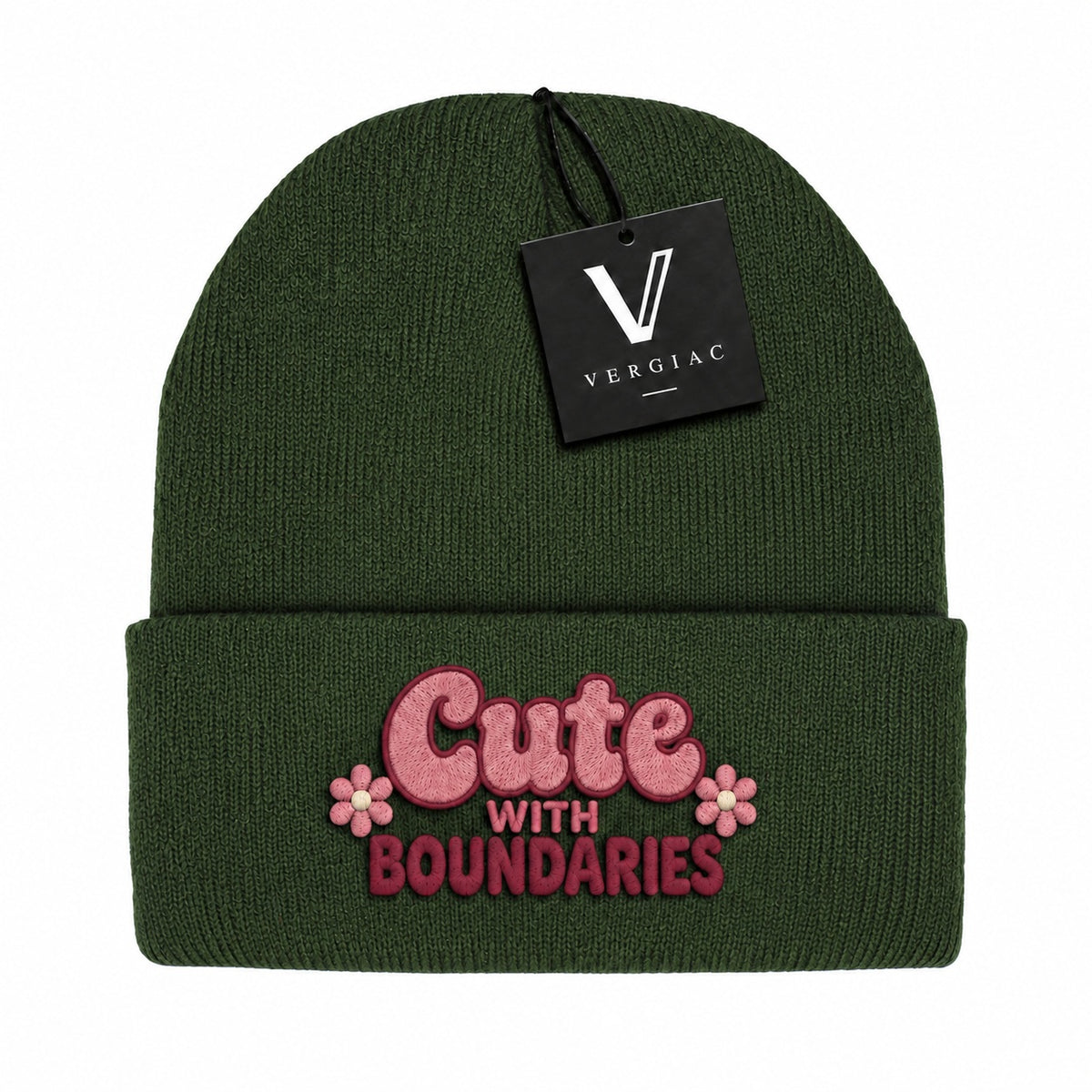 A Cute WITH BOUNDARIES Embroidered Acrylic Knitted Hat Unisex High Elasticity High Gram Weight Warm and Comfortable