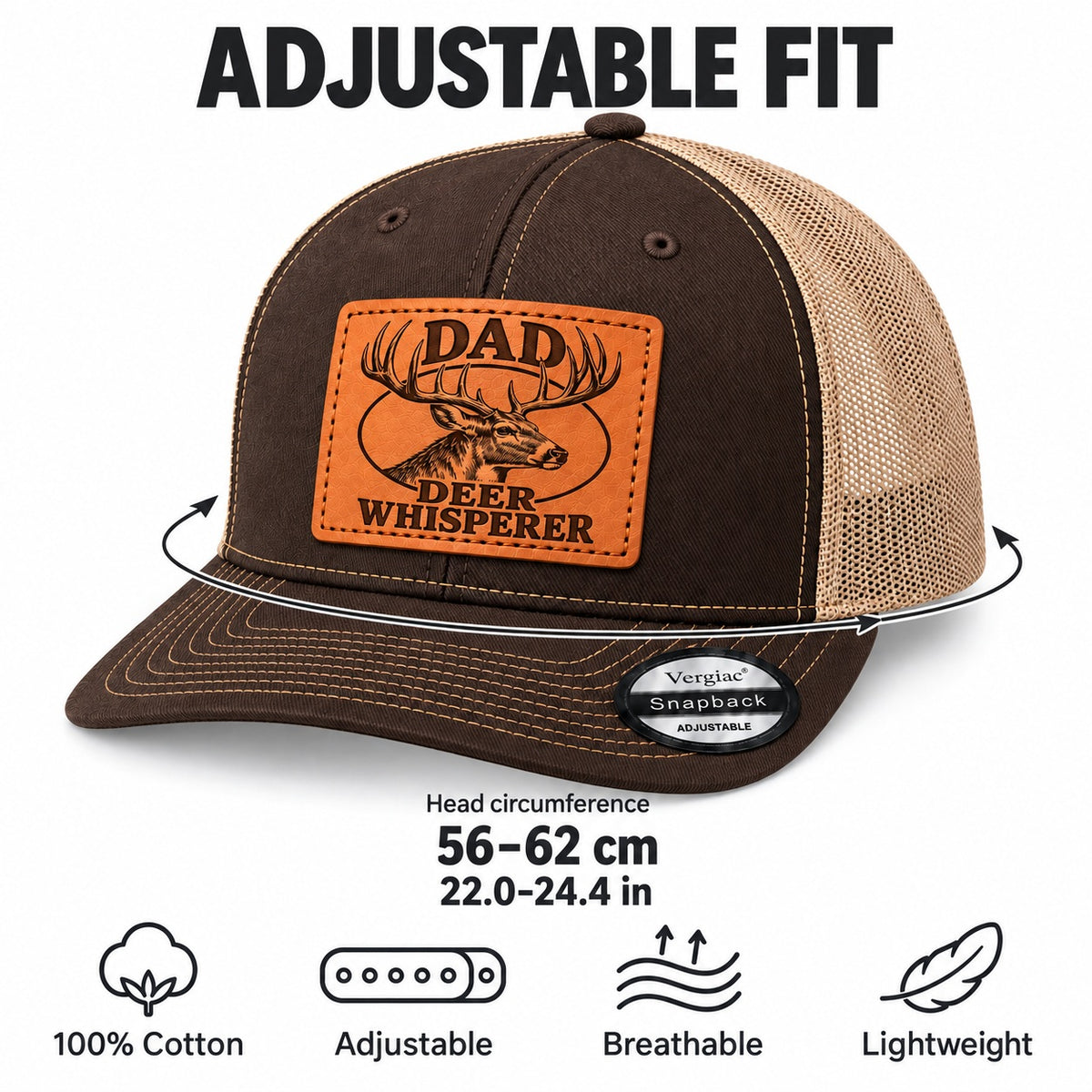Dad Deer Whisperer Stag Head Graphic Leather Patch Trucker Hat