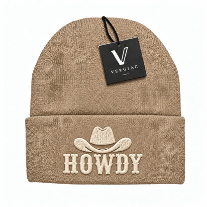 A HOWDY Embroidered Acrylic Knitted Hat Unisex High Elasticity High Gram Weight Warm and Comfortable