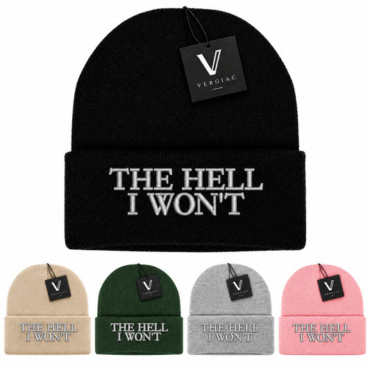 A THE HELL I WON'TEmbroidered Acrylic Knitted Hat Unisex High Elasticity High Gram Weight Warm and Comfortable