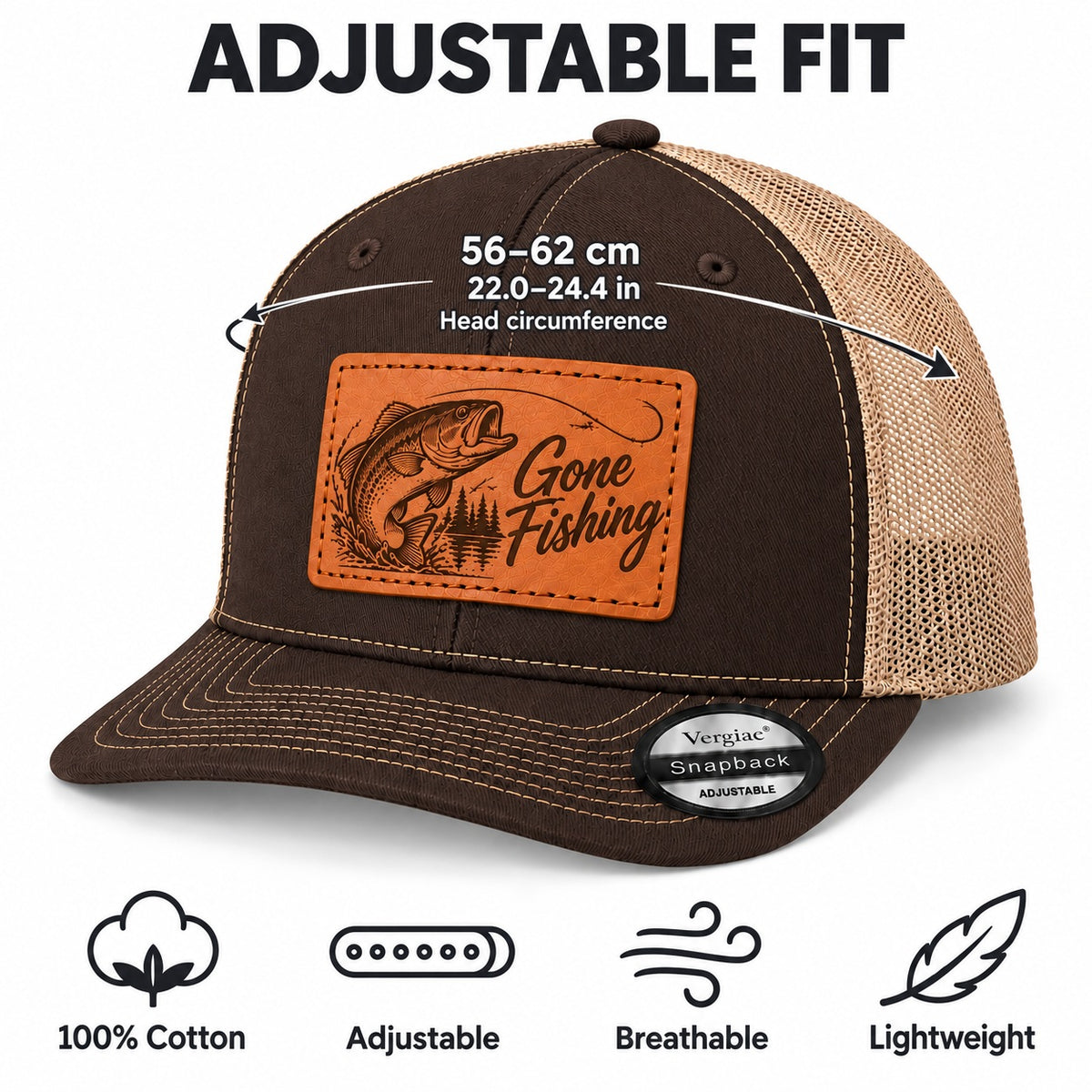 Gone Fishing Leather Patch Trucker Hat