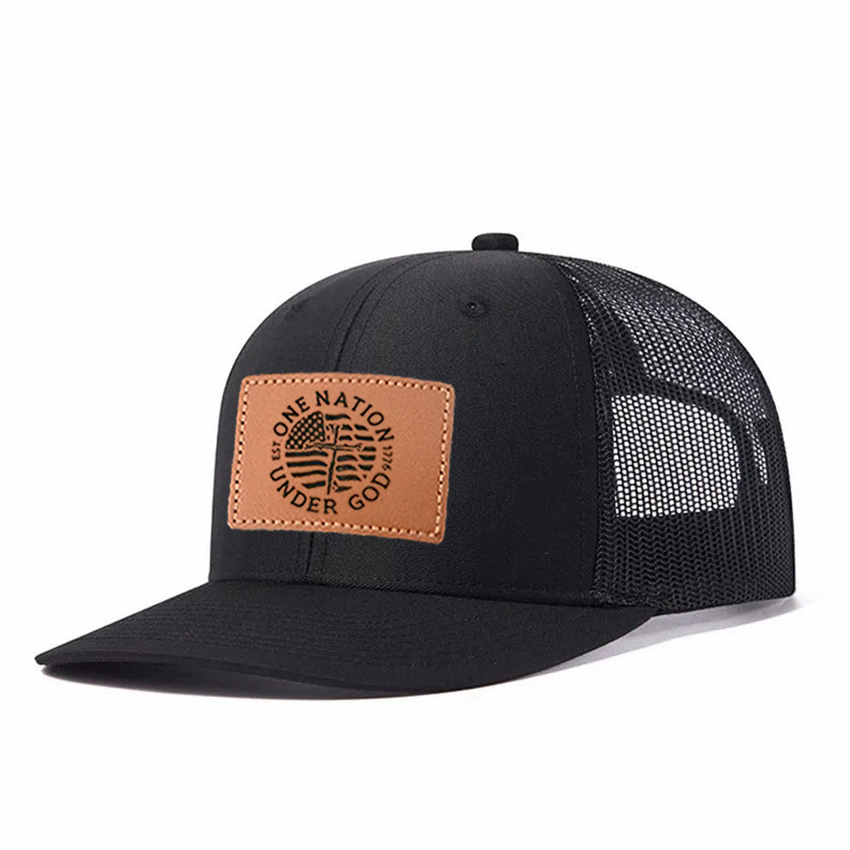 One Nation Under God Leather Patch Trucker Hat