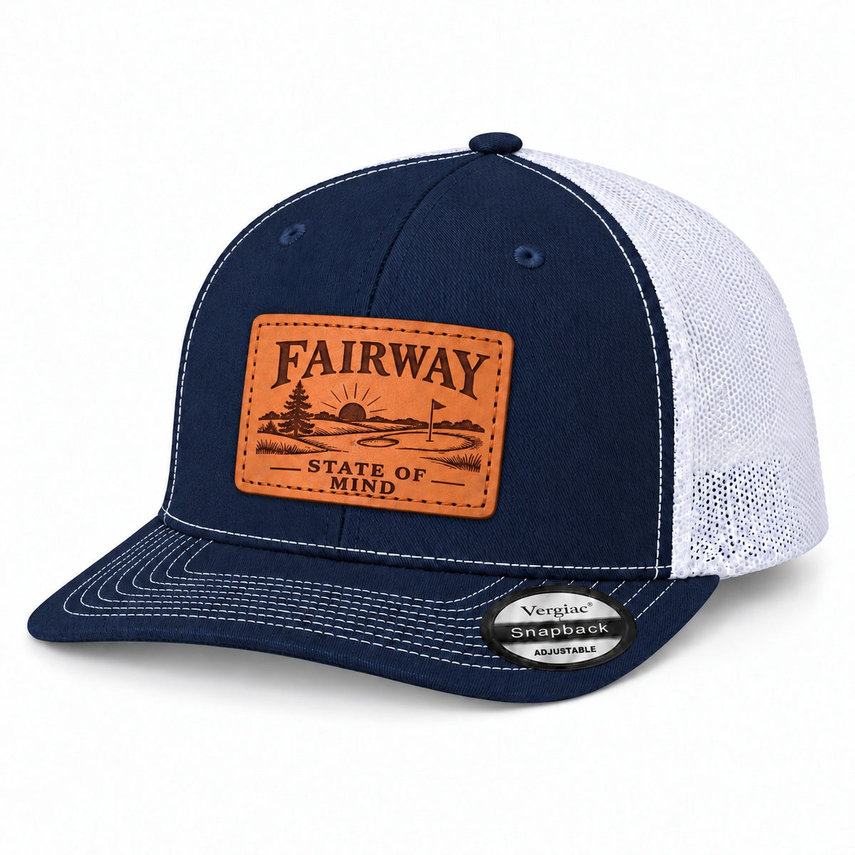 Fairway State Of Mind Golf Course Graphic Leather Patch Trucker Hat