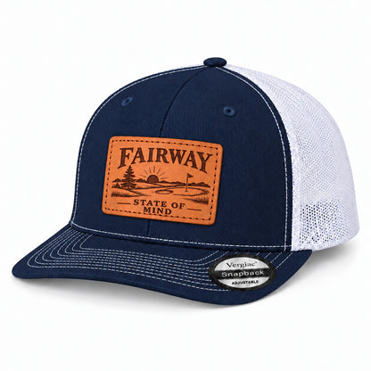 Fairway State Of Mind Golf Course Graphic Leather Patch Trucker Hat