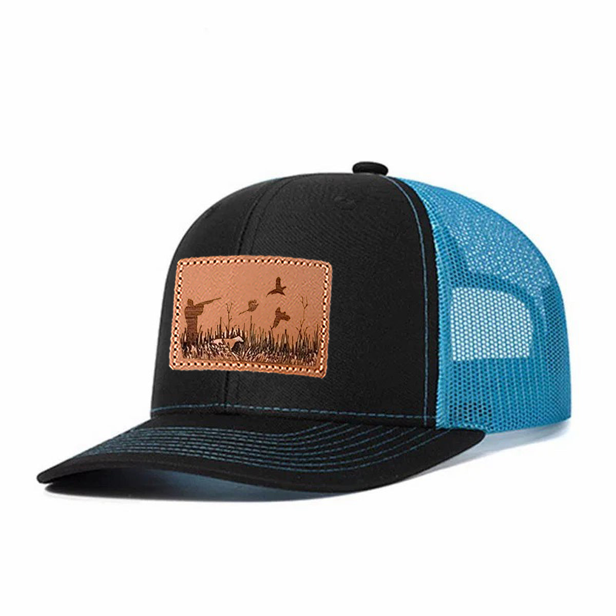 Upland Bird Hunting Scene Leather Patch Trucker Hat