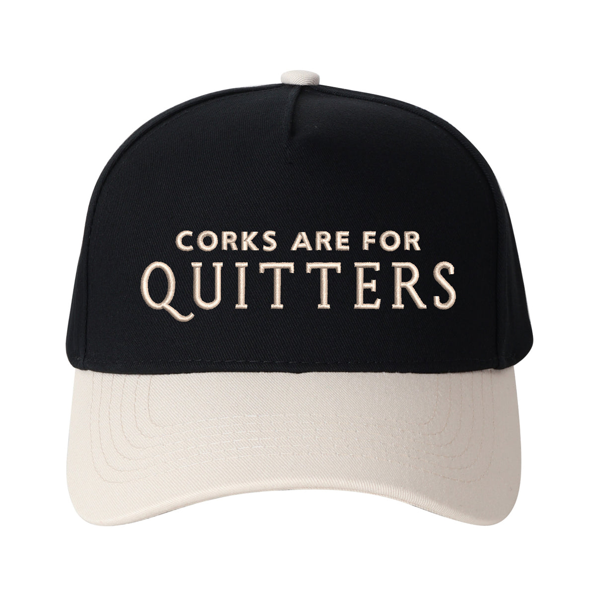 "CORKS ARE FOR QUITTERS" Letter Embroidered Patchwork Trucker Hat | Adjustable Unisex Snapback, Funny Wine Lover Travel Essential Cap