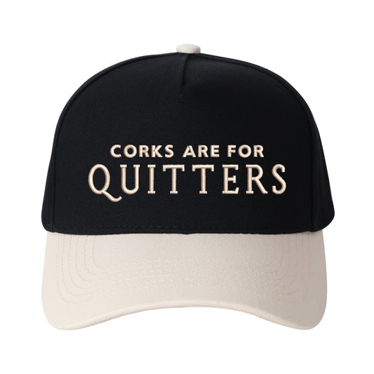 "CORKS ARE FOR QUITTERS" Letter Embroidered Patchwork Trucker Hat | Adjustable Unisex Snapback, Funny Wine Lover Travel Essential Cap