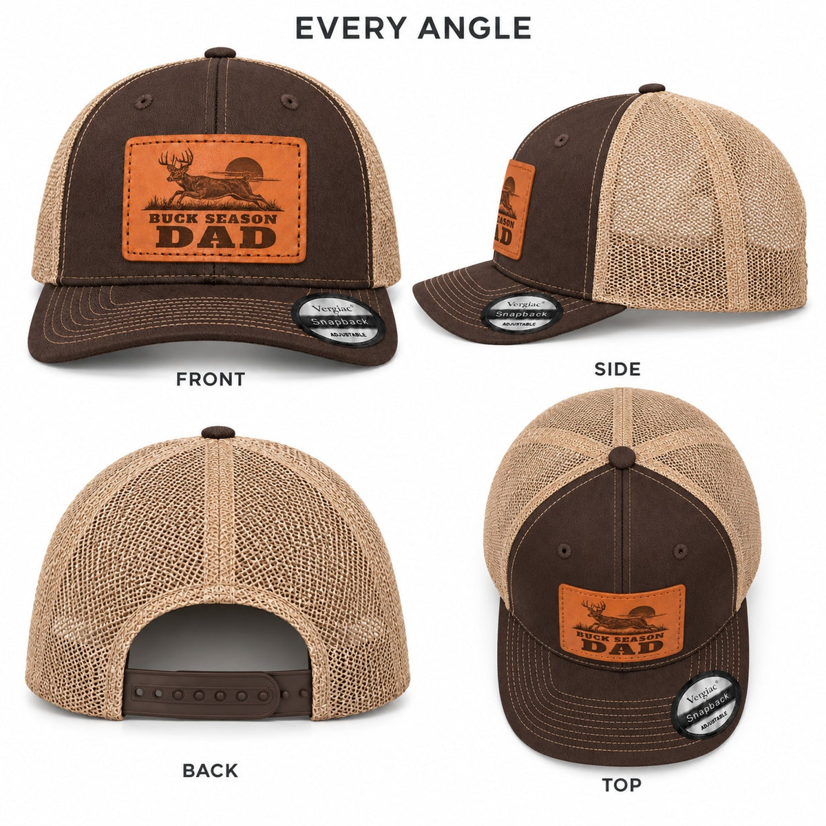 Buck Season Dad Stag Graphic Leather Patch Trucker Hat