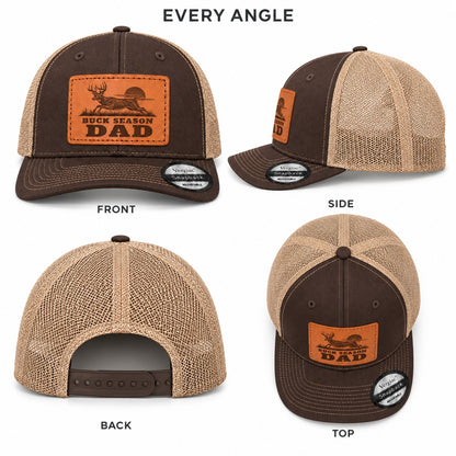 Buck Season Dad Stag Graphic Leather Patch Trucker Hat