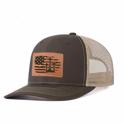 Us Flag Cross Leather Patch Trucker Hat