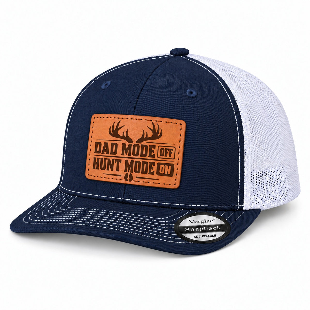 Dad Mode Off Hunt Mode On Antler Graphic Leather Patch Trucker Hat